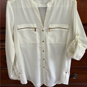 Cream color w brass buttons zippers